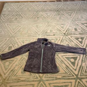 Girls 18 gray with teal detail North face fleece